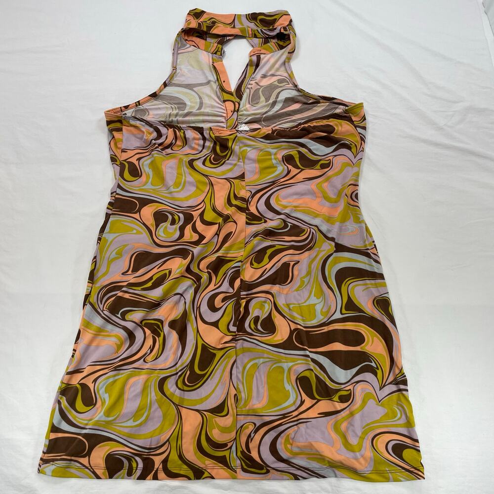 Rue21 Rue+ Psych Swirl Halter Dress Ruched Mini Retro Brown Green Pink 3X Plus - Picture 2 of 6